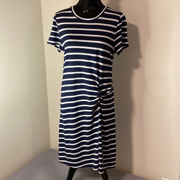 Banana Republic Twist Knot navy and white striped short sleeved tee dress size M - Picture 2 of 10